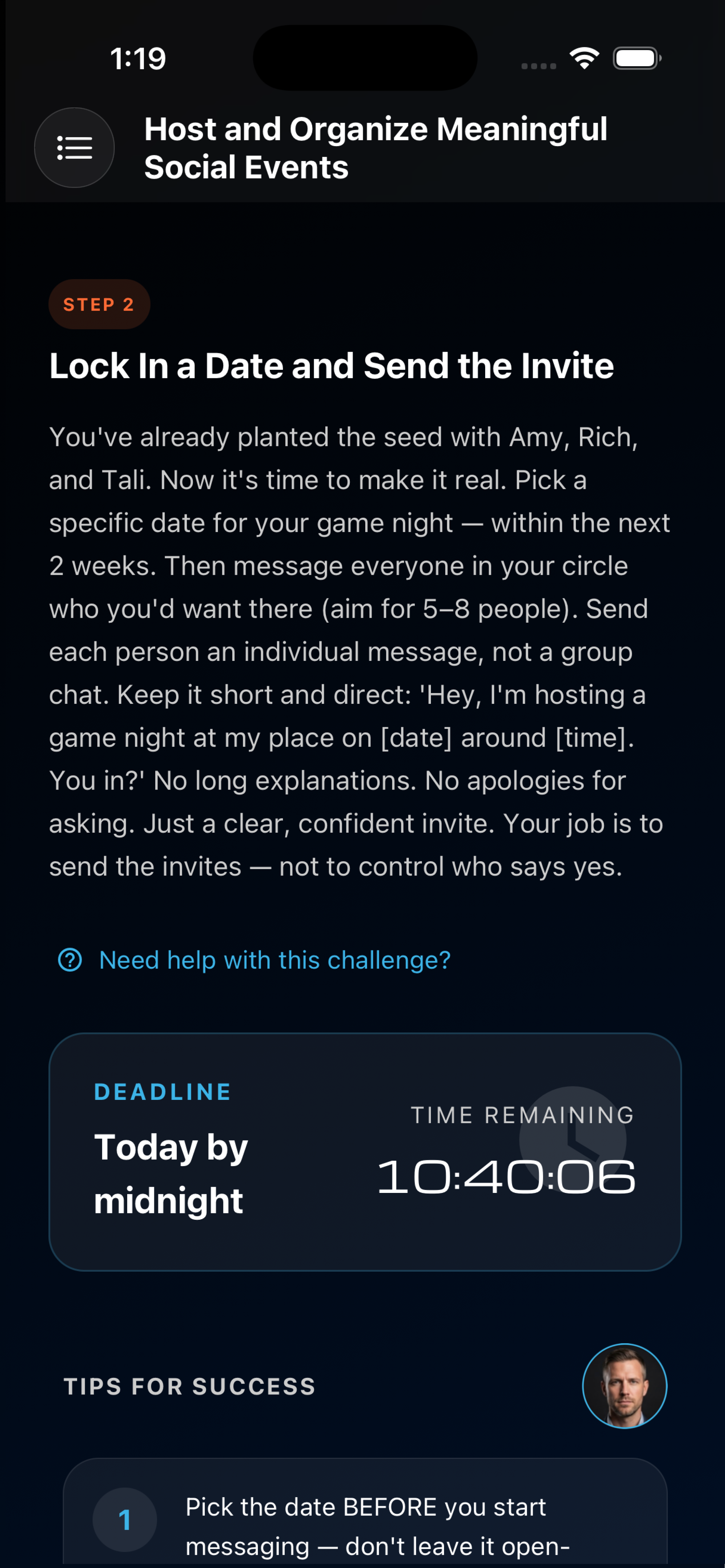 In-progress challenge step screen