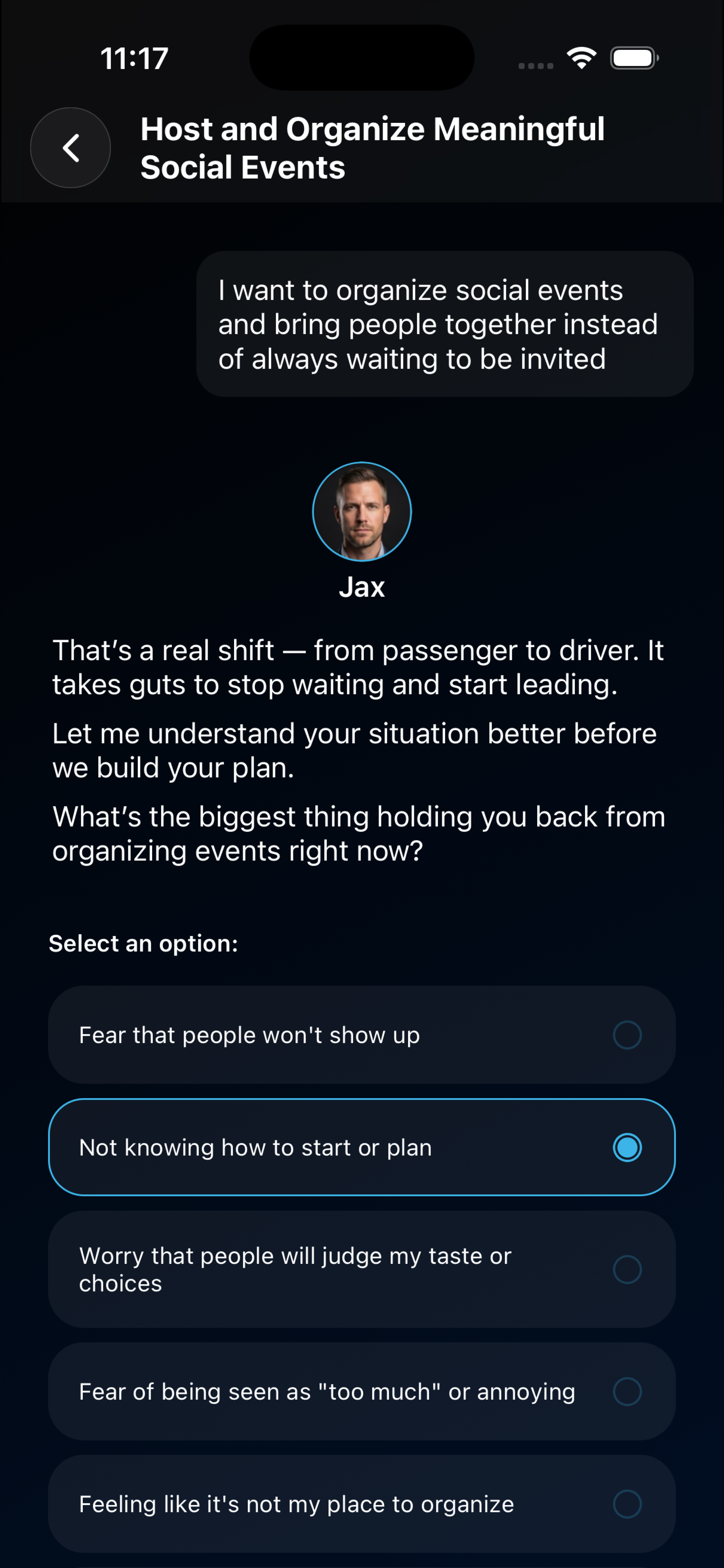 AI coach chat screen