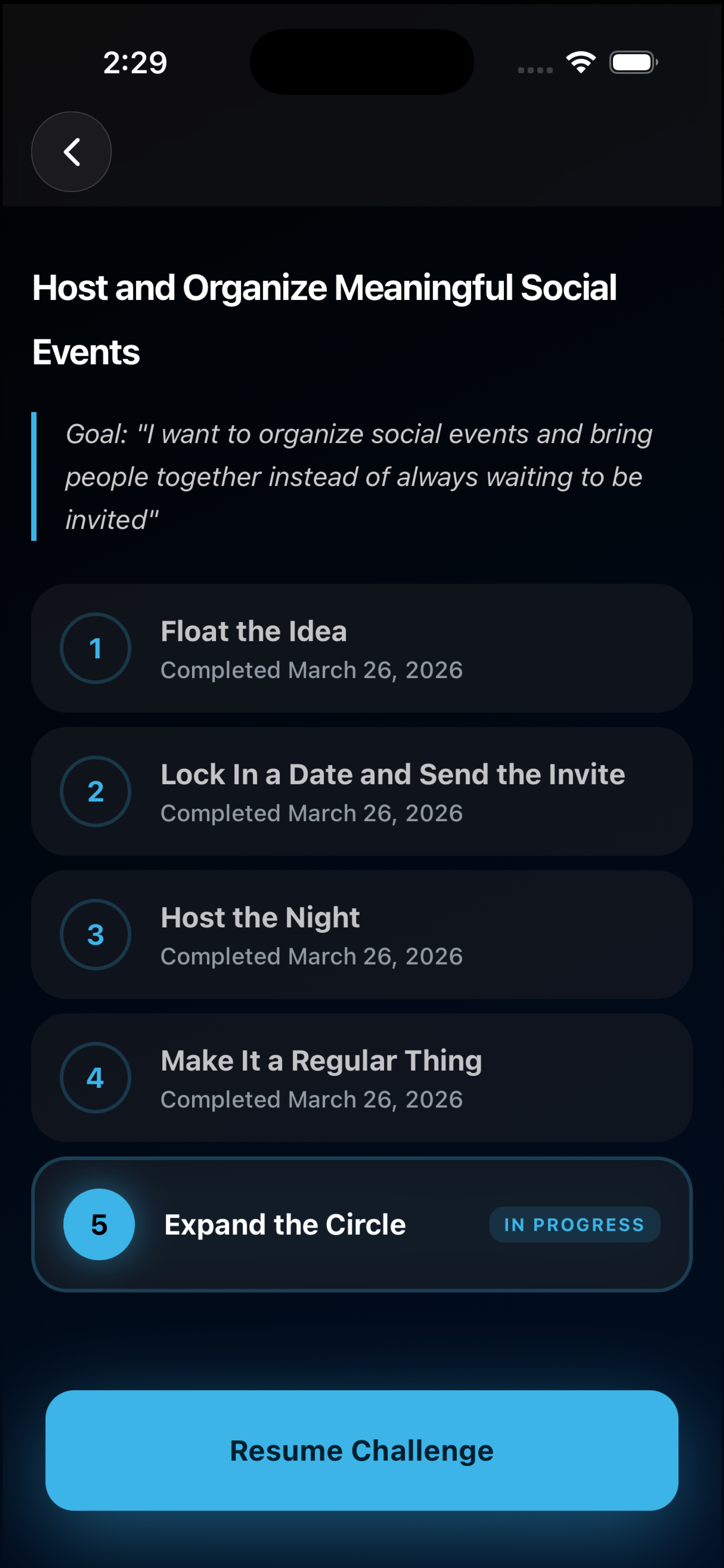 Progression ladder screen